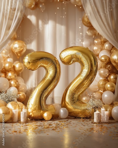 Elegant Gold Balloon Decoration for 22nd Birthday Celebration