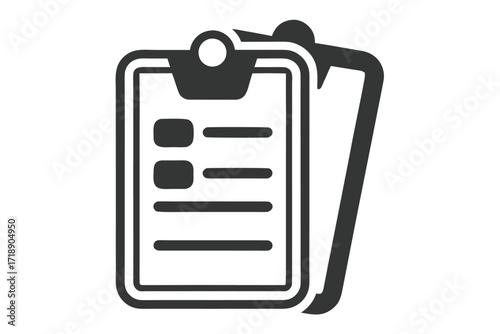 Black and White Isolated Checklist on Clipboard on White Background