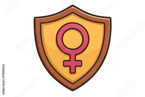 Feminist shield with female gender symbol. Concept for women's rights, empowerment, protection, and safety. Vector illustration for girl power and gender equality movement.