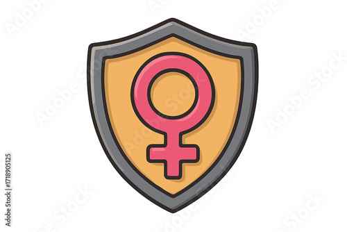 Feminism concept vector. Female gender sign on a shield. Symbol of women's rights, empowerment, protection, and strength. Girl power illustration for gender equality.