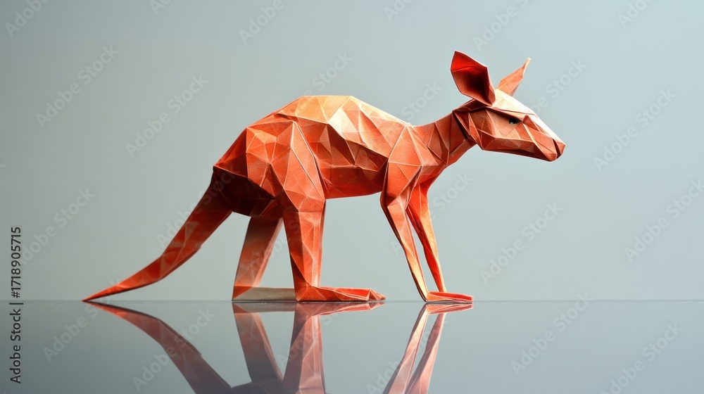 Obraz premium Low-poly kangaroo model, orange hue, reflective surface