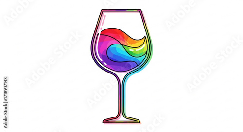 Colorful wine glass illustration for bar and restaurant designs, vibrant drink artwork, rainbow wine art, glass art