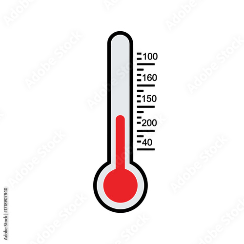 A simple illustration of a thermometer showing a high temperature reading, with a red indicator.
