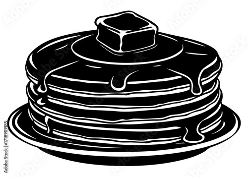 Pancake Stack Silhouette with Butter on Top, American Food SVG, PNG