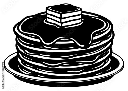 Pancake Stack Silhouette with Butter on Top, American Food SVG, PNG