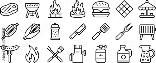 Barbecue And Grilling Icons Food Cooking And Outdoor Meal Symbols meat