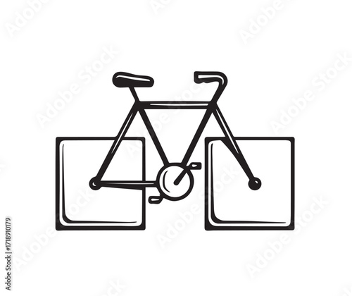 Black outline drawing of a bicycle with square wheels on a white background bike unusual