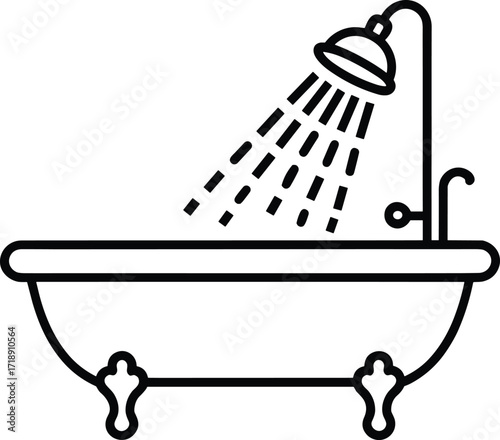 Bathtub with Shower Icon water bathroom