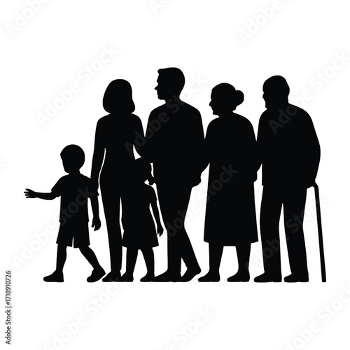 Silhouette of a Multi Generational Family Standing Together in a Group
