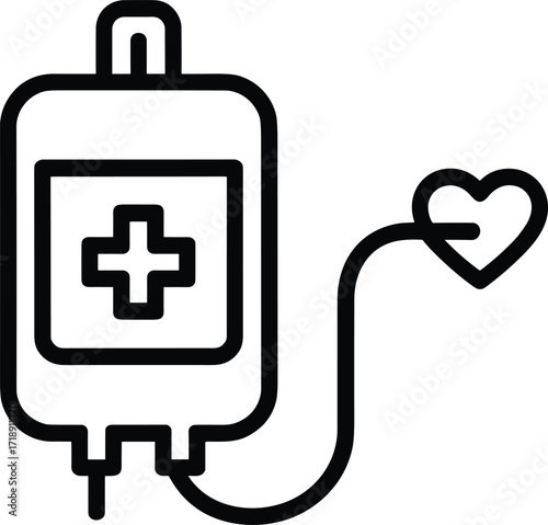 Blood Transfusion Icon with Heart and Plus Symbol medical health