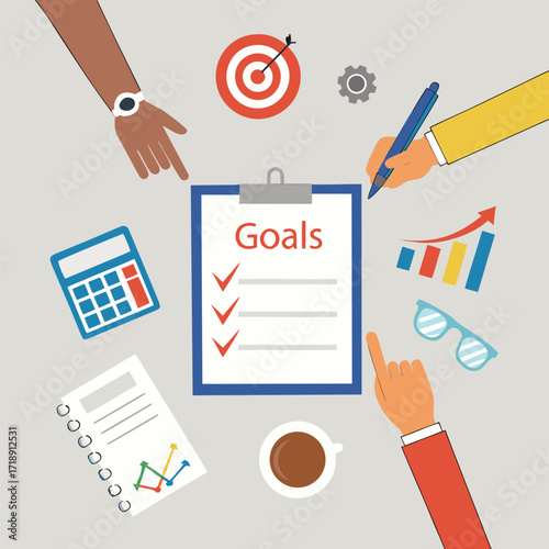 Strategic planning with goal setting targets and analysis tools displayed