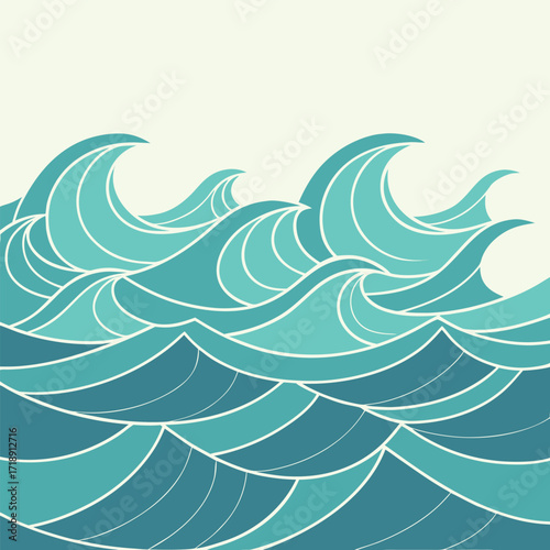 Stylized turquoise waves create a calming and fluid abstract background