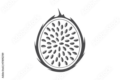Cut Dragon Fruit Silhouette with Seeds on White Background Design