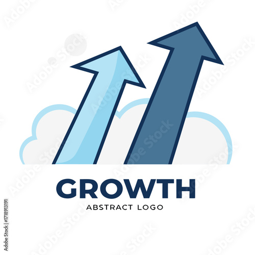 Two upward arrows with clouds and the word growth in design