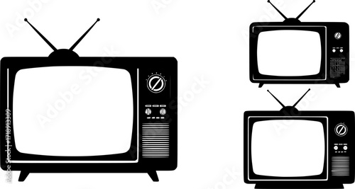 television silhouette vector, old television black silhouette, tv icon symbol
