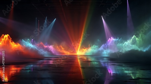 Vibrant rainbow neon laser beams show high resolution picture