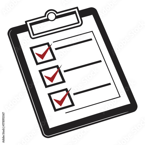 A black clipboard showing a checklist with several boxes ticked red