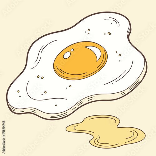 A charmingly illustrated fried egg with a golden yolk and dripping oil