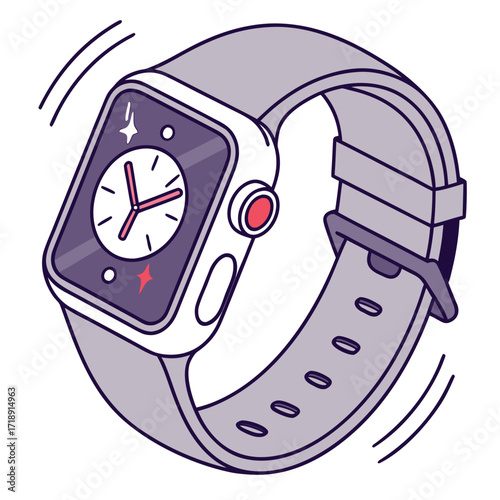 Modern smartwatch with a lavender band displaying a classic watch face