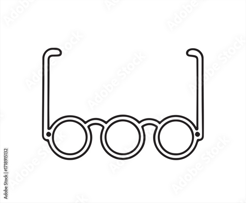 Outline of vintage eyeglasses with three round lenses : eyeglasses, glasses, spectacles, eyewear, vision, sight, optical, lenses, round, circular, vintage, retro, antique, accessory