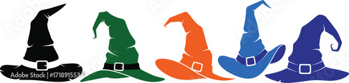 Colorful witch hats in a row perfect for halloween themed designs and decorations