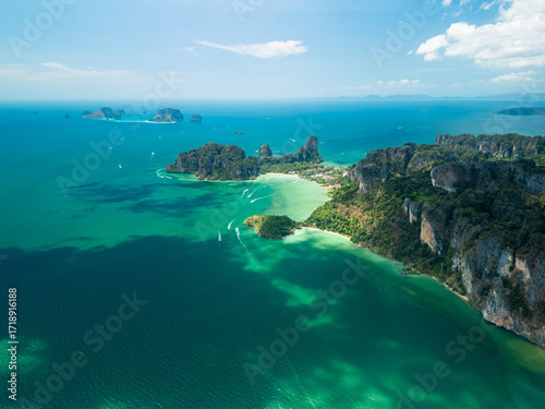 Tropical Aerial Panorama of Railay Bay and Cliffs in Southern Thailand
