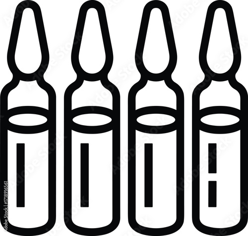 Outline icons of four medical ampoules vial medicine