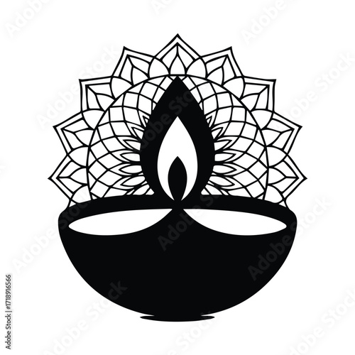 Diwali celebration background with traditional oil lamp and mandala symbol of light design