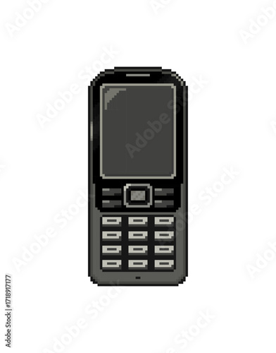Mobile phone isolated on a white background. Vector illustration in pixel art style.