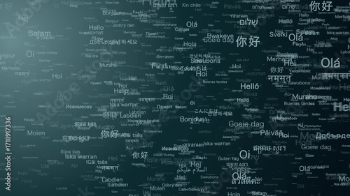 世界の言語で「こんにちは」右へ　ダークカラー　全63フレーズ（61言語）バージョン　ループ