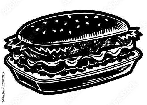 Cheesesteak Sandwich Silhouette, American Food SVG, PNG