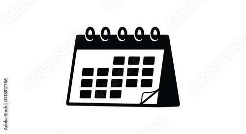 Black and white illustration of a spiral bound calendar with a marked date