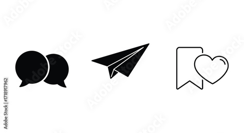Simple black icons depicting communication messages and affection illustrated