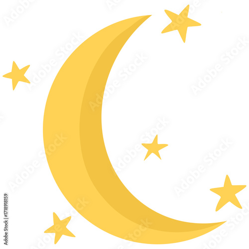 Wallpaper Mural Cartoon illustration of a crescent moon and yellow stars Torontodigital.ca