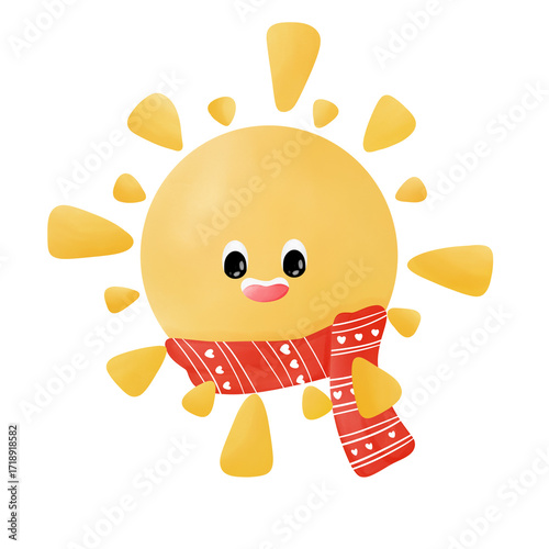 Happy Sun Character with Scarf  Adorable Cartoon Illustration