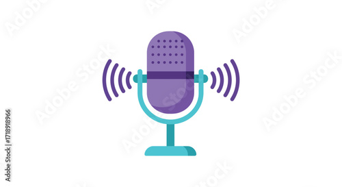 A stylish purple and teal vintage style microphone icon illustration