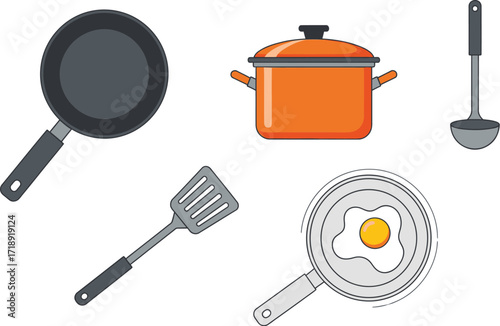 Kitchenware utensils cooking tools vector illustration set editable stock
