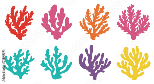 Colorful coral reef illustration with various shapes and vibrant hues displayed