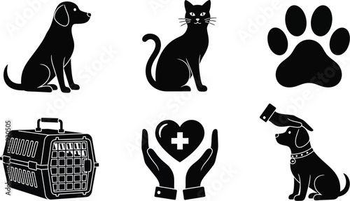 Dog cat pet care vector illustration animal clinic veterinary editable stock