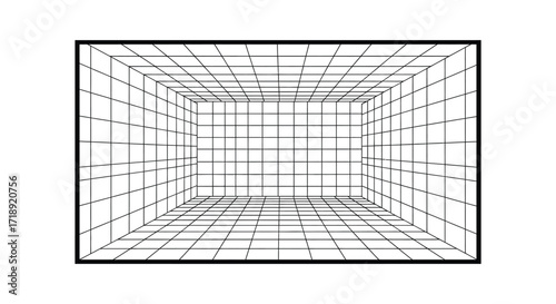 An optical illusion depicting a cubic room with a grid pattern