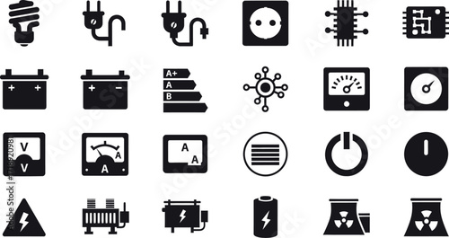 Electrical components and power supply icons vector illustration editable stock