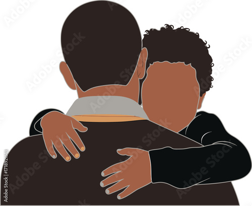 Father and son hug illustration fatherhood love family support editable stock
