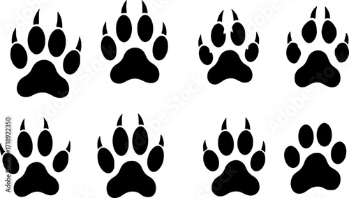 Paw footprint icon, Black panther paw print silhouette vector
