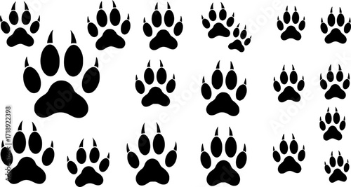 Paw footprint icon, Black panther paw print silhouette vector
