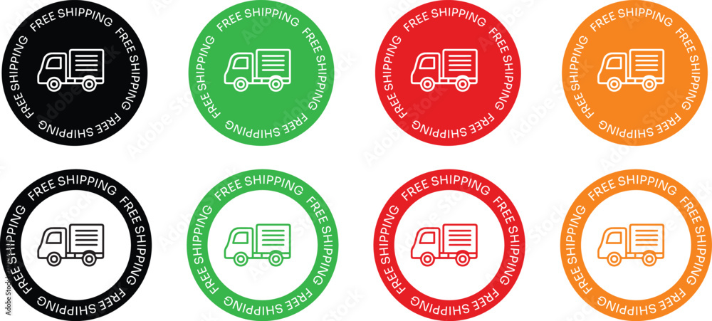Fototapeta premium Free Shipping Badge Vector Design Set with Delivery Truck Icon in Multiple Colors