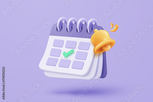 3d calendar icon signs with notice for important reminder. Calendar with red danger attention bell or emergency notifications loud concept. 3d schedule alarm warning icon vector render illustration
