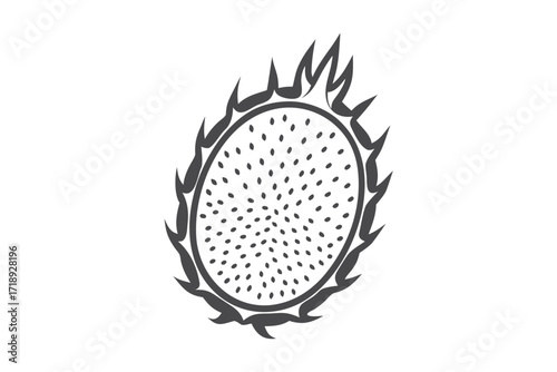 Exotic Pitaya Silhouette with seeds and scales on a White Background