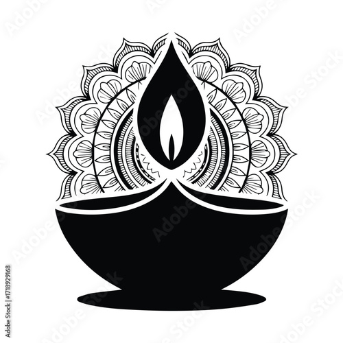 Elegant Diwali Oil Lamp Mandala Illustration Symbolizing Light and Spirituality for Festive Designs