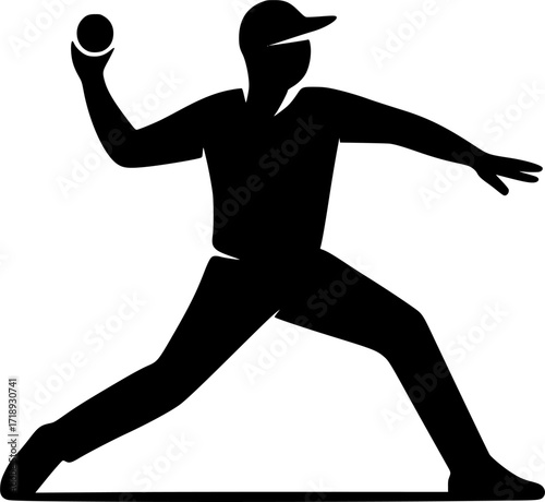 Minimal black and white vector silhouette of a cricket fielder throwing the ball, monochrome sports illustration for cricket design, posters, and athletic concepts.