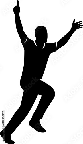 Minimal black and white vector of a cricket bowler celebrating a wicket, monochrome silhouette illustration for cricket design, posters, and athletic concepts.